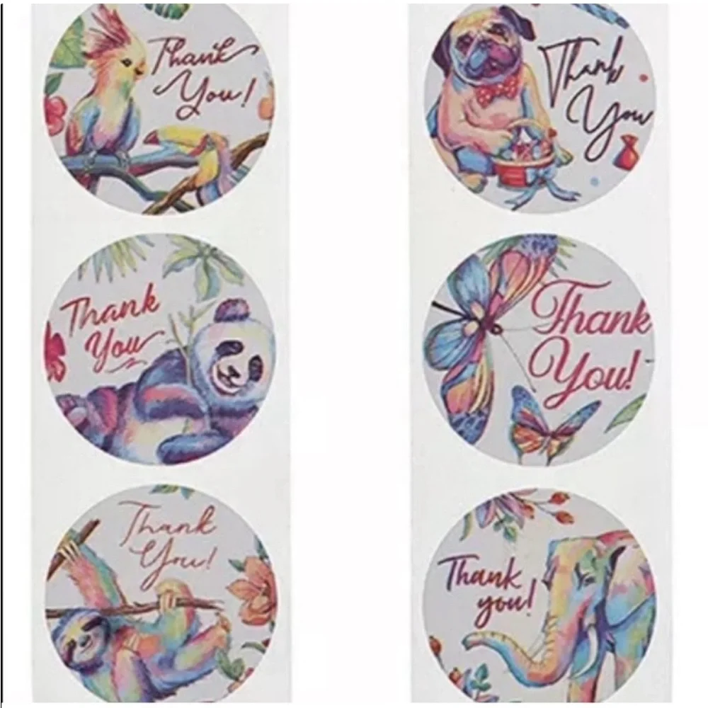 50 Thank You Stickers 1” seals animals labels envelope customer packages NEW set